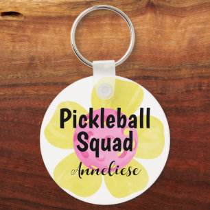Personalised Pickleball Squad Flower Gift Key Ring