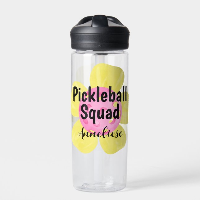 Personalised Pickleball Squad Flower Gift Water Bottle (Front)
