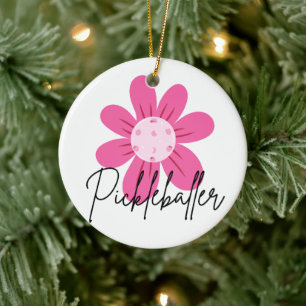 Personalised Pickleballer Flower Daisy Christmas Ceramic Tree Decoration