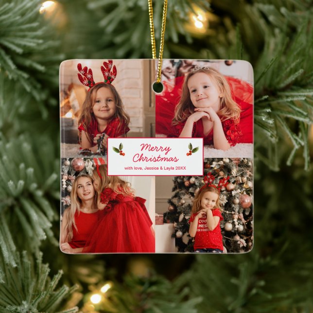 Personalised Picture Collage Photo Christmas Ceramic Ornament (Tree)