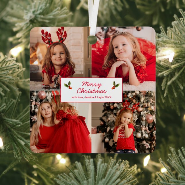 Personalised Picture Collage Photo Christmas Metal Tree Decoration (Insitu)