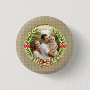 Personalised Picture Frame and Christmas Wreath  3 Cm Round Badge