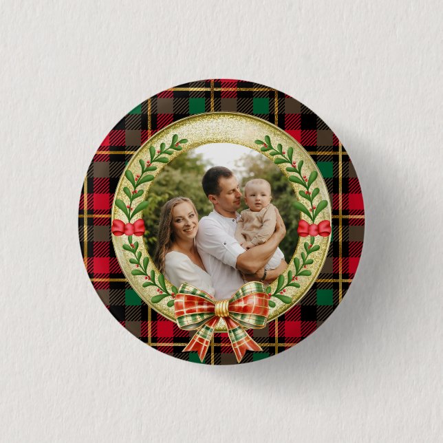Personalised Picture Frame and Christmas Wreath  3 Cm Round Badge (Front)
