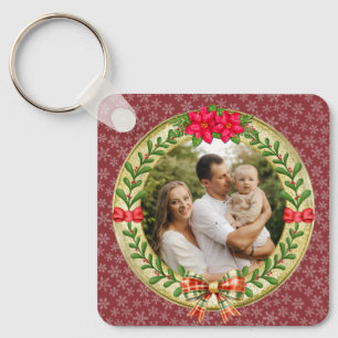 Personalised Picture Frame and Christmas Wreath  Key Ring