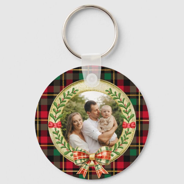 Personalised Picture Frame and Christmas Wreath  Key Ring (Front)