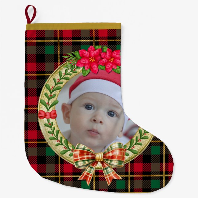 Personalised Picture Frame and Christmas Wreath  Large Christmas Stocking (Front)