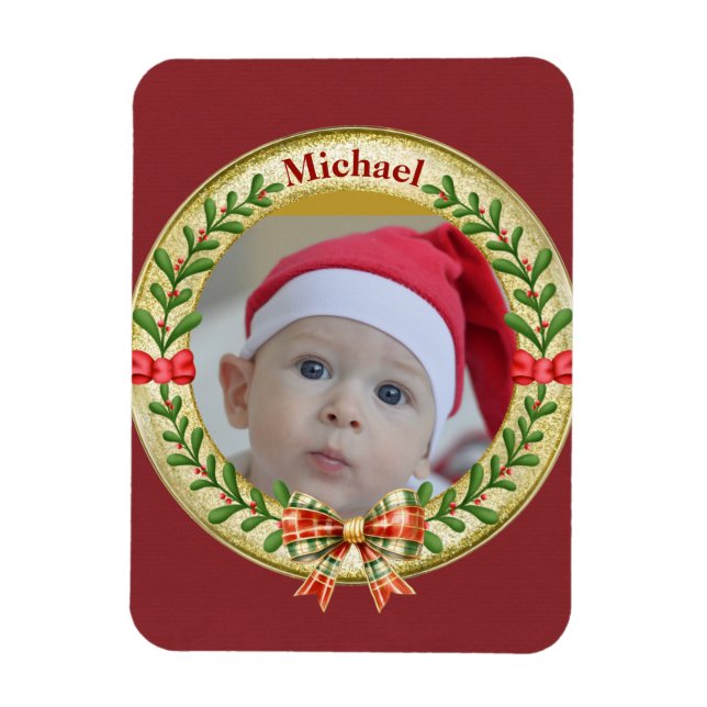 Personalised Picture Frame and Christmas Wreath  Magnet (Vertical)