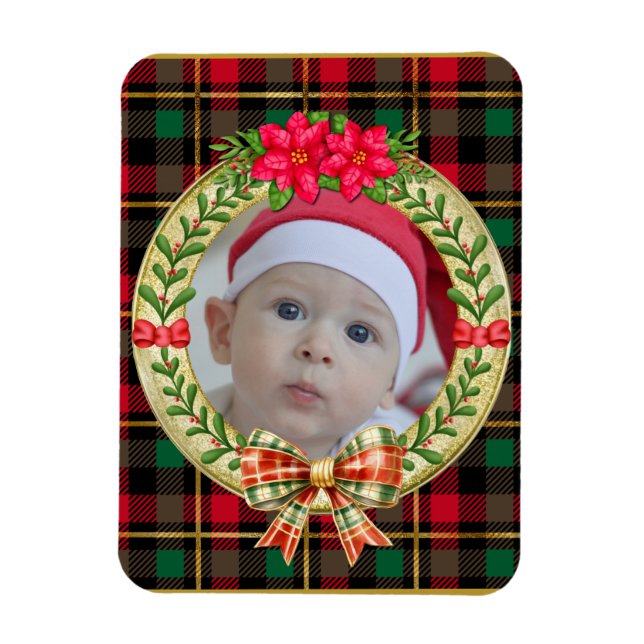 Personalised Picture Frame and Christmas Wreath  Magnet (Vertical)