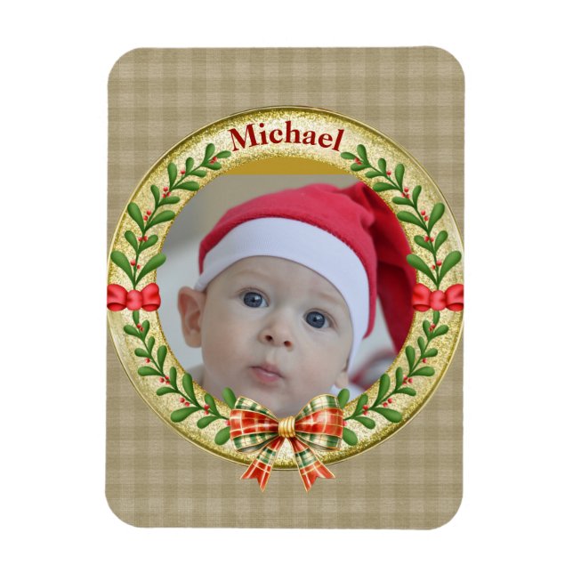 Personalised Picture Frame and Christmas Wreath  Magnet (Vertical)