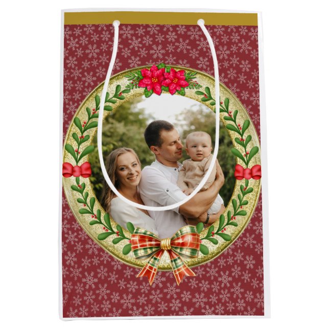 Personalised Picture Frame and Christmas Wreath  Medium Gift Bag (Front)