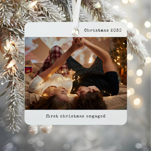 Personalised Picture Our First Christmas Engaged Metal Tree Decoration