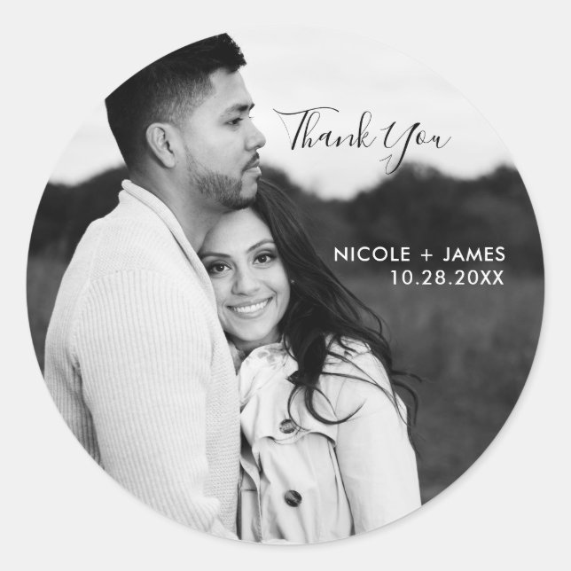 Personalised Picture Photo Thank You Wedding Classic Round Sticker (Front)