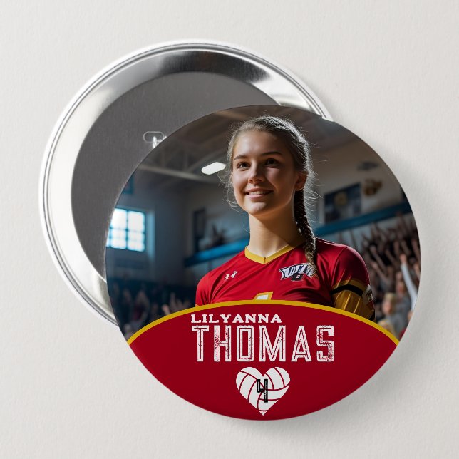 Personalised Picture Volleyball Player Name Number 10 Cm Round Badge (Front & Back)