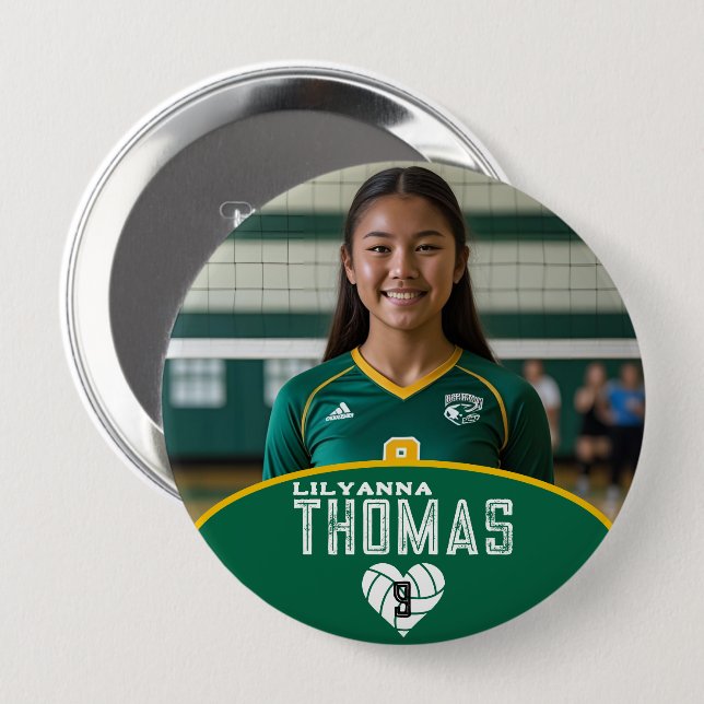 Personalised Picture Volleyball Player Name Number 10 Cm Round Badge (Front & Back)