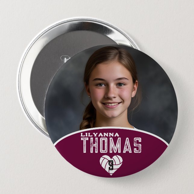 Personalised Picture Volleyball Player Name Number 10 Cm Round Badge (Front & Back)