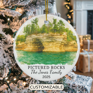 Personalised Pictured Rocks Ornament, Michigan Ceramic Tree Decoration