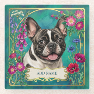 Personalised Pied French Bulldog Teal Coaster