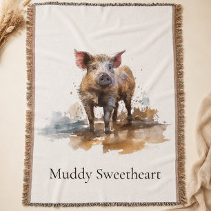 Personalised Pig Country Farmhouse Welcome Throw Blanket