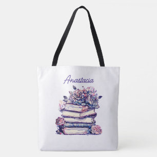 Personalised Pile of Antique Books Vintage Roses Tote Bag