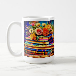 Personalised Pile of Vintage Books and Flowers Coffee Mug