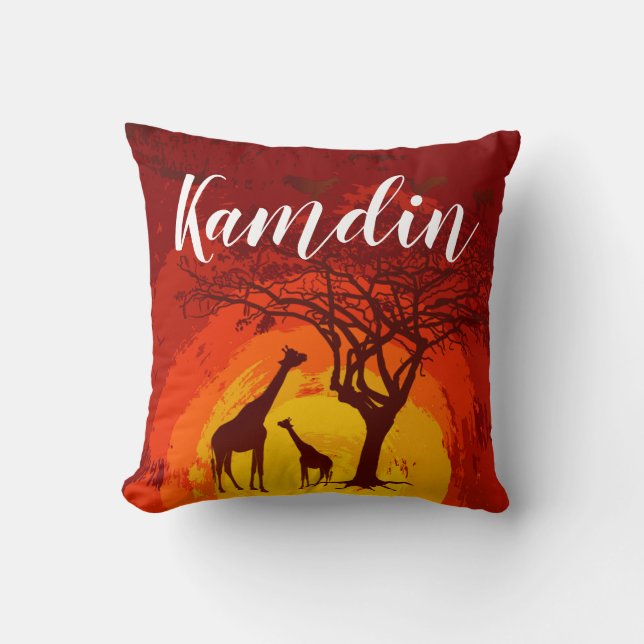 Personalised Pillow African Safari Giraffe Sun (Front)