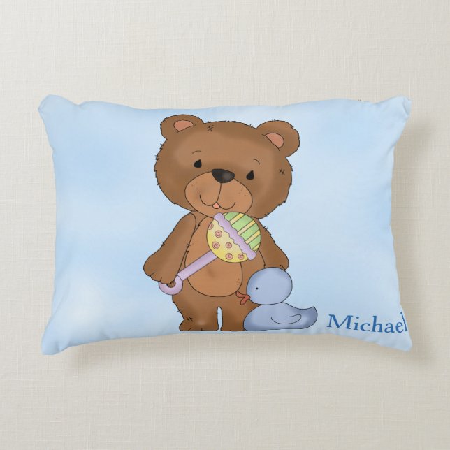 Personalised Pillow Baby Boy Teddy Bear (Front)