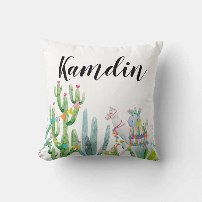 Personalised Pillow Boho Llama Bohemian Cacti Dese (Front)