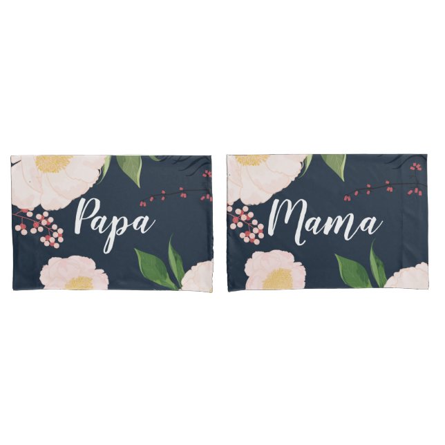 Personalised Pillow Cases Baby Pink Cosmos on Navy (Front-Set)