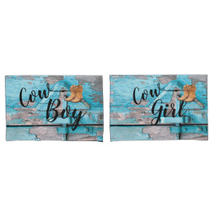 Personalised Pillow Cases Blue Wood Barn Door Boot