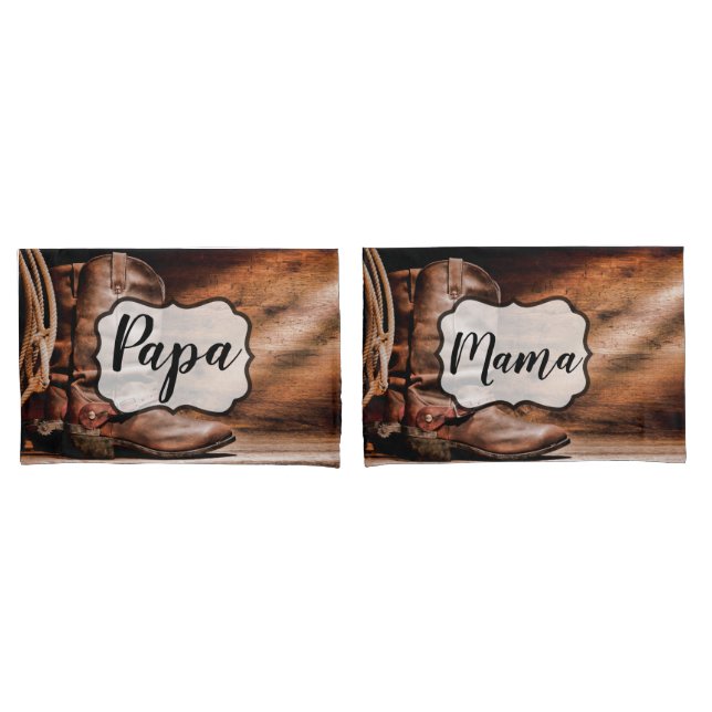 Personalised Pillow Cases Cowboy Boots Barn Wood R (Front-Set)