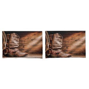 Personalised Pillow Cases Cowboy Boots Barn Wood R