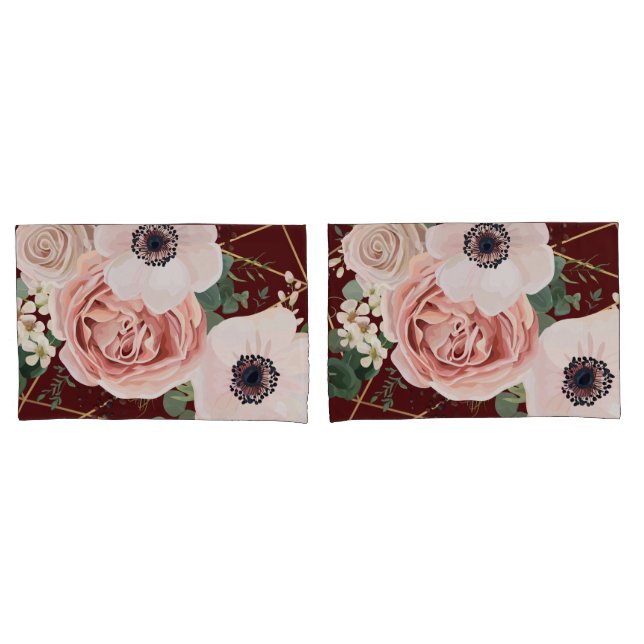 Personalised Pillow Cases Geometric Garden Wine (Front-Set)