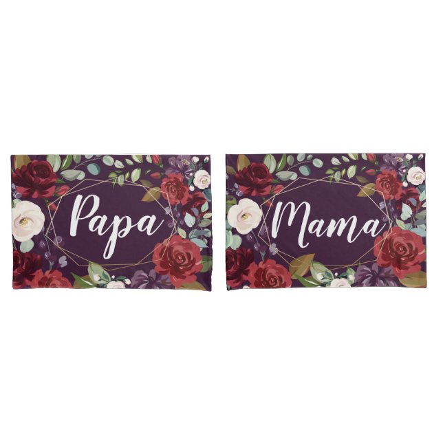Personalised Pillow Cases Plum Purple Roses Gold G (Front-Set)