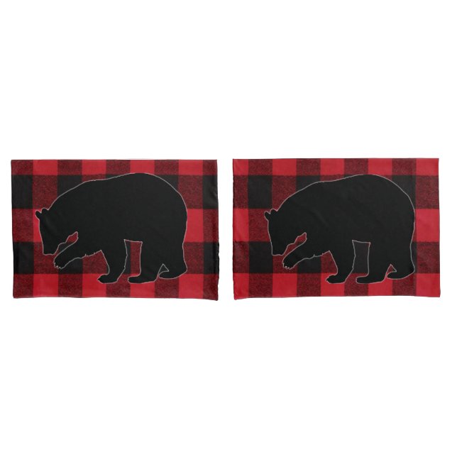 Personalised Pillow Cases Red Buffalo Plaid Bear (Front-Set)