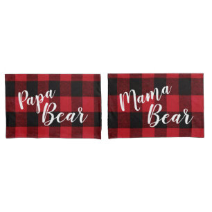 Personalised Pillow Cases Red Buffalo Plaid Bear