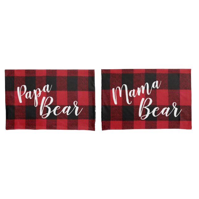 Personalised Pillow Cases Red Buffalo Plaid Bear (Front-Set)