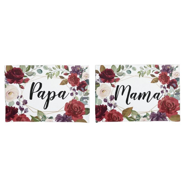 Personalised Pillow Cases White Roses Gold Geometr (Front-Set)