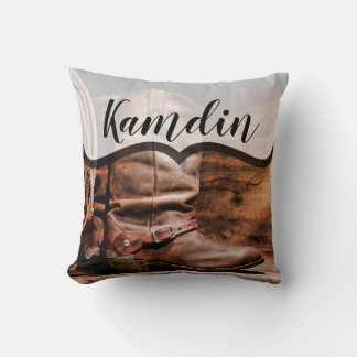 Personalised Pillow Cowboy Boots Barn Wood Rustic