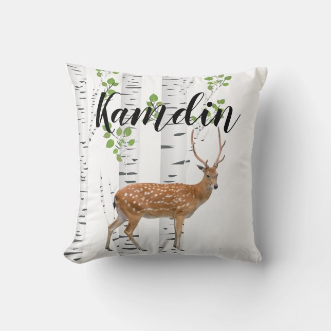 Personalised Pillow Deer Doe Buck Woodland Hunting (Front)
