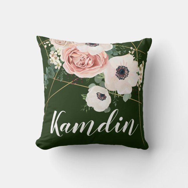 Personalised Pillow Geometric Garden Hunter Green (Front)