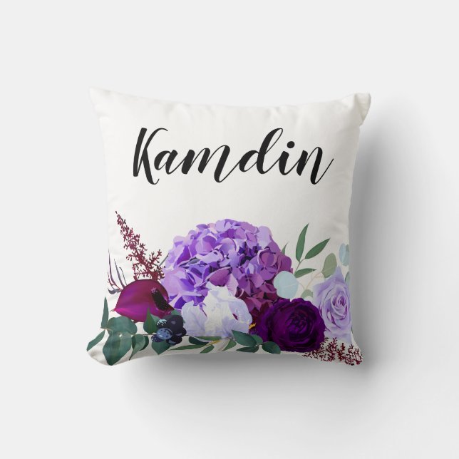 Personalised Pillow Lavender Hibiscus on White (Front)