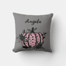 Personalised Pillow, Pink and Black Pumpkin