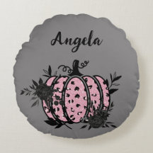 Personalised Pillow, Pink and Black Pumpkin
