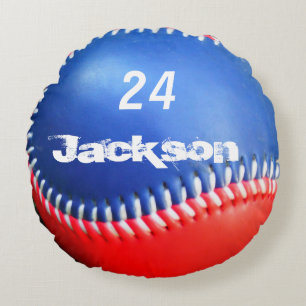 Personalised Pillow Red White Blue Baseball