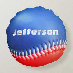 Personalised Pillow Red White  Blue Baseball