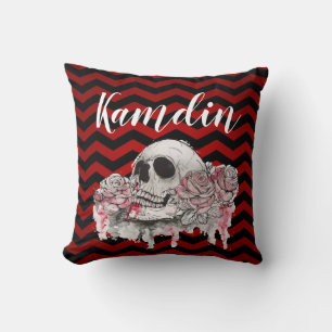 Personalised Pillow skull Rose Gothic Chevron red