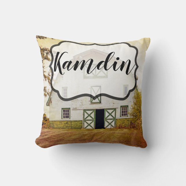 Personalised Pillow Sunset Barn Country Rustic Fie (Front)