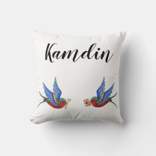 Personalised Pillow Traditional Bird Tattoo Sparro