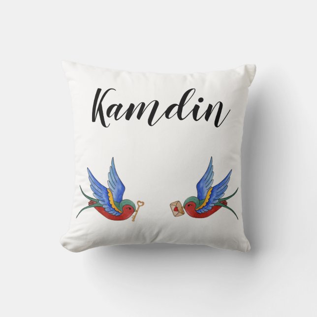Personalised Pillow Traditional Bird Tattoo Sparro (Front)