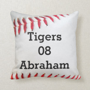 Personalised Pillow White Baseball red stitching